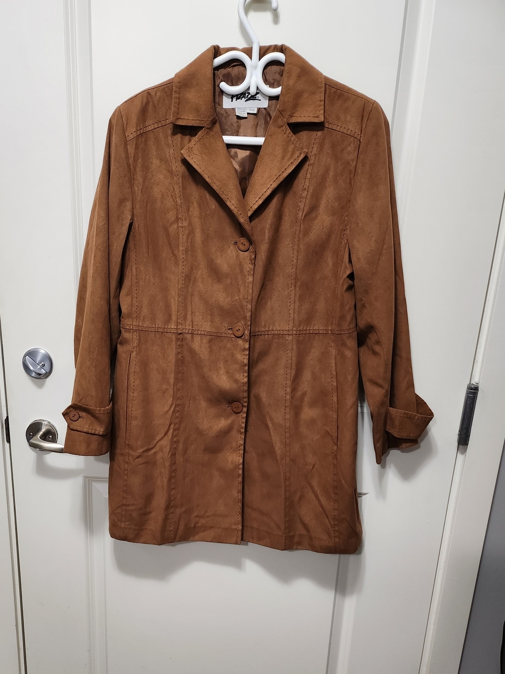 Women’s Tan Faux Suede Button-Front Trench Coat